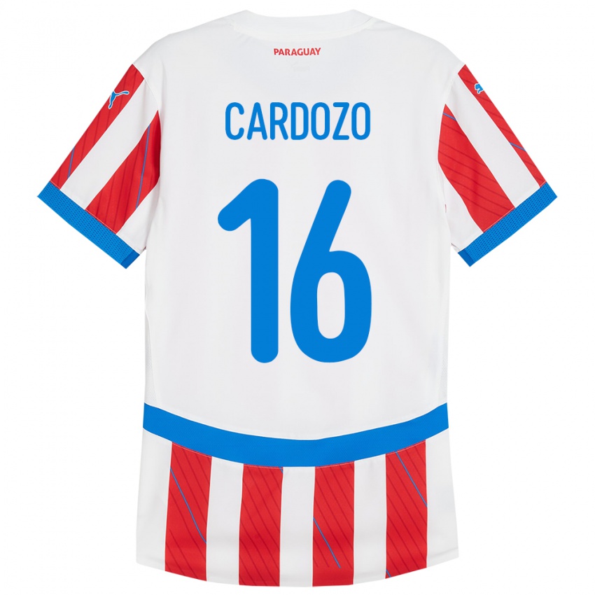 Niño Camiseta Paraguay Juan Cardozo #16 Blanco Rojo 1ª Equipación 24-26 La Camisa México