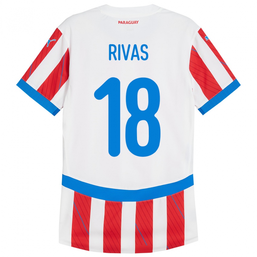 Niño Camiseta Paraguay Daniel Rivas #18 Blanco Rojo 1ª Equipación 24-26 La Camisa México