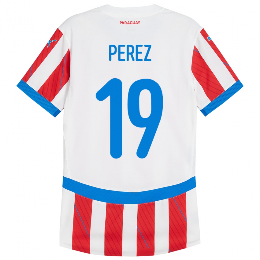 Niño Camiseta Paraguay Marcelo Pérez #19 Blanco Rojo 1ª Equipación 24-26 La Camisa México