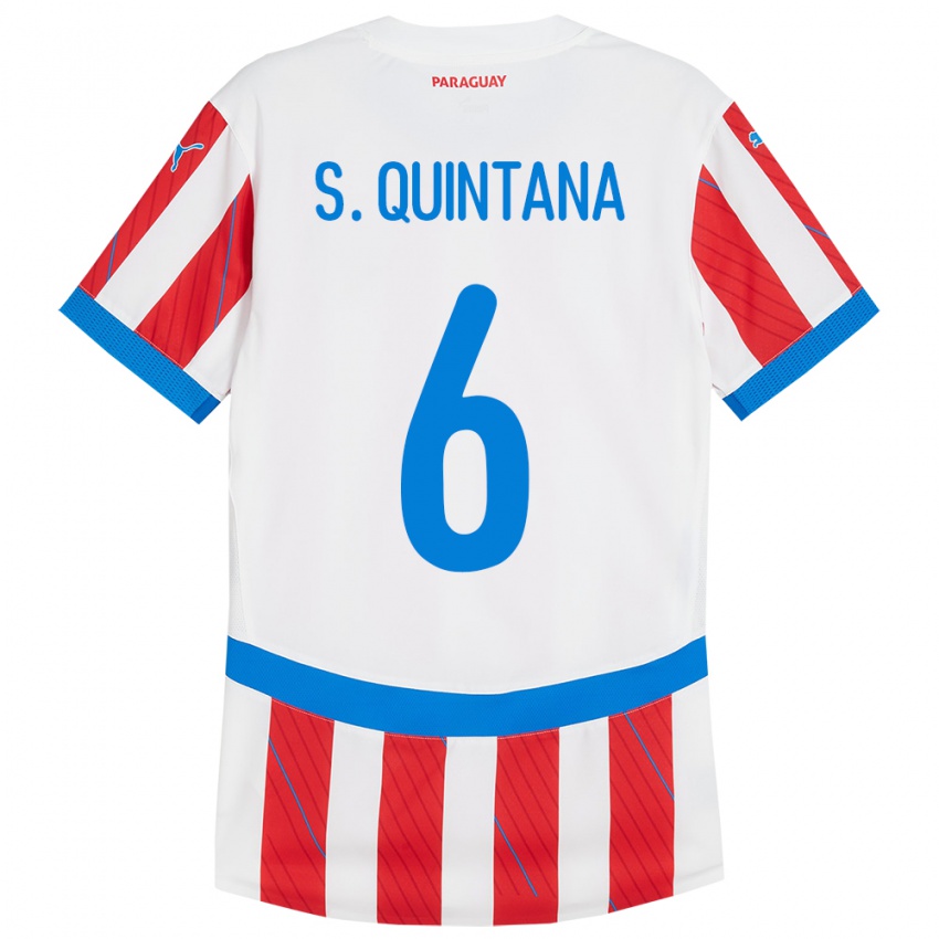 Niño Camiseta Paraguay Sebastián Quintana #6 Blanco Rojo 1ª Equipación 24-26 La Camisa México