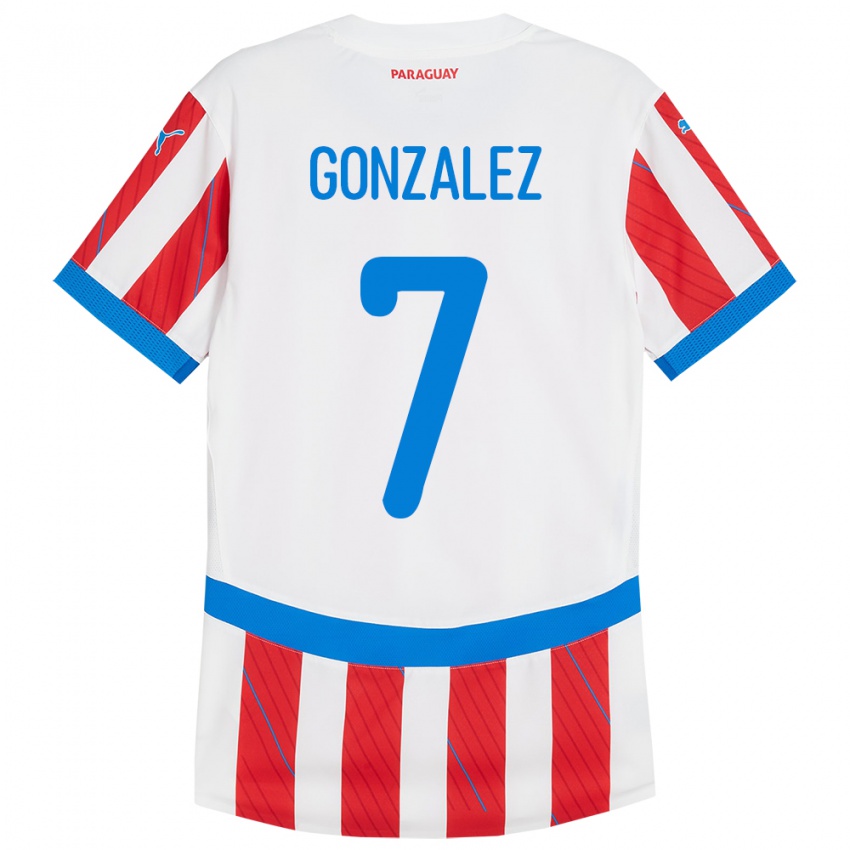 Niño Camiseta Paraguay Diego González #7 Blanco Rojo 1ª Equipación 24-26 La Camisa México