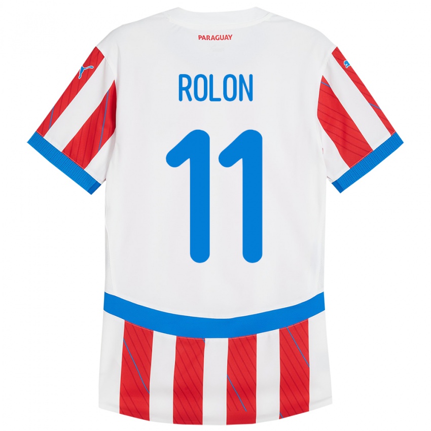 Niño Camiseta Paraguay Leonardo Rolón #11 Blanco Rojo 1ª Equipación 24-26 La Camisa México