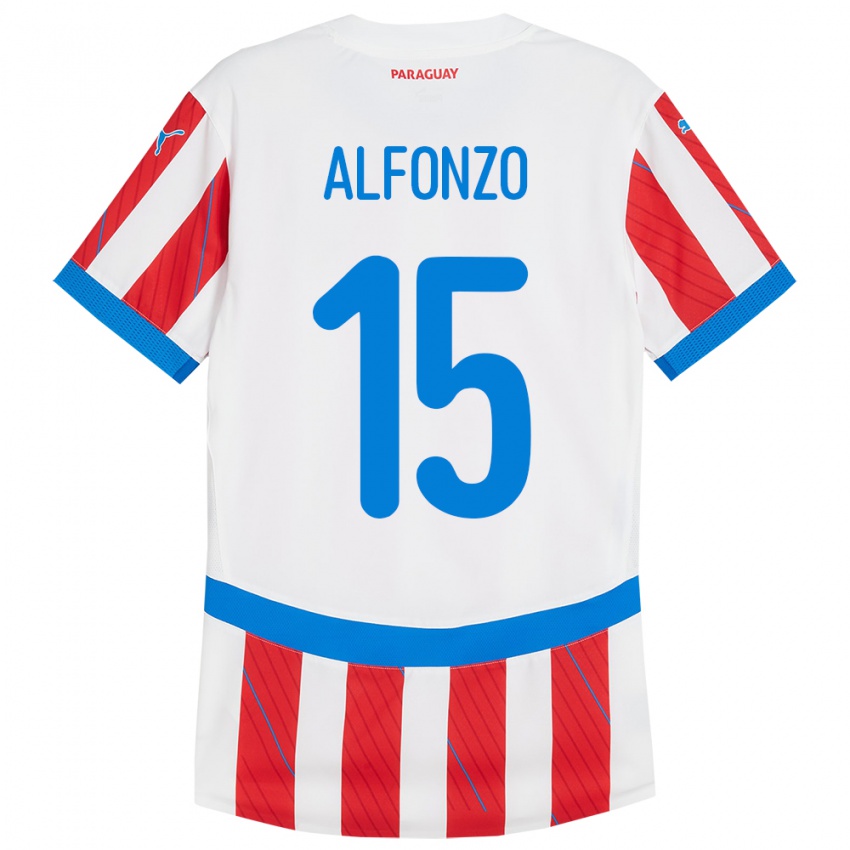 Niño Camiseta Paraguay Axel Alfonzo #15 Blanco Rojo 1ª Equipación 24-26 La Camisa México