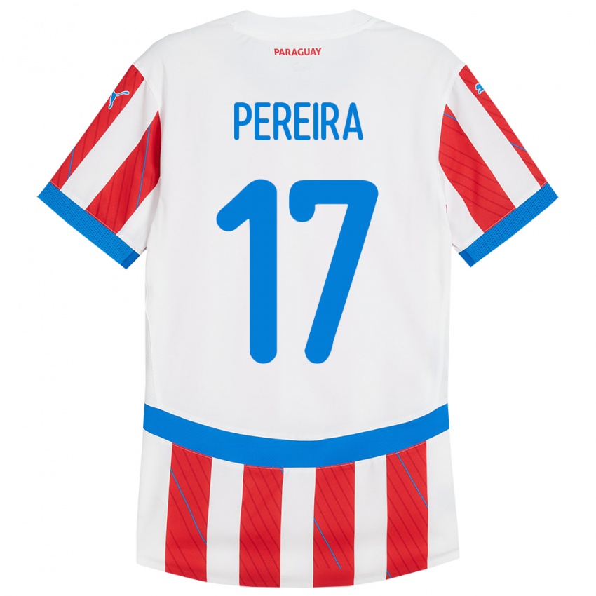 Niño Camiseta Paraguay Kevin Pereira #17 Blanco Rojo 1ª Equipación 24-26 La Camisa México