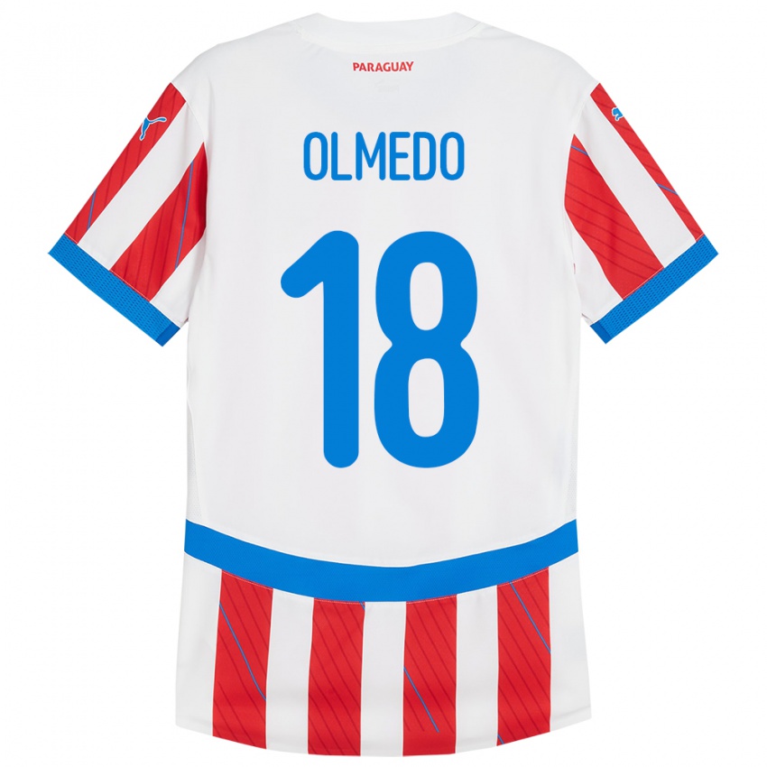 Niño Camiseta Paraguay Cesar Olmedo #18 Blanco Rojo 1ª Equipación 24-26 La Camisa México