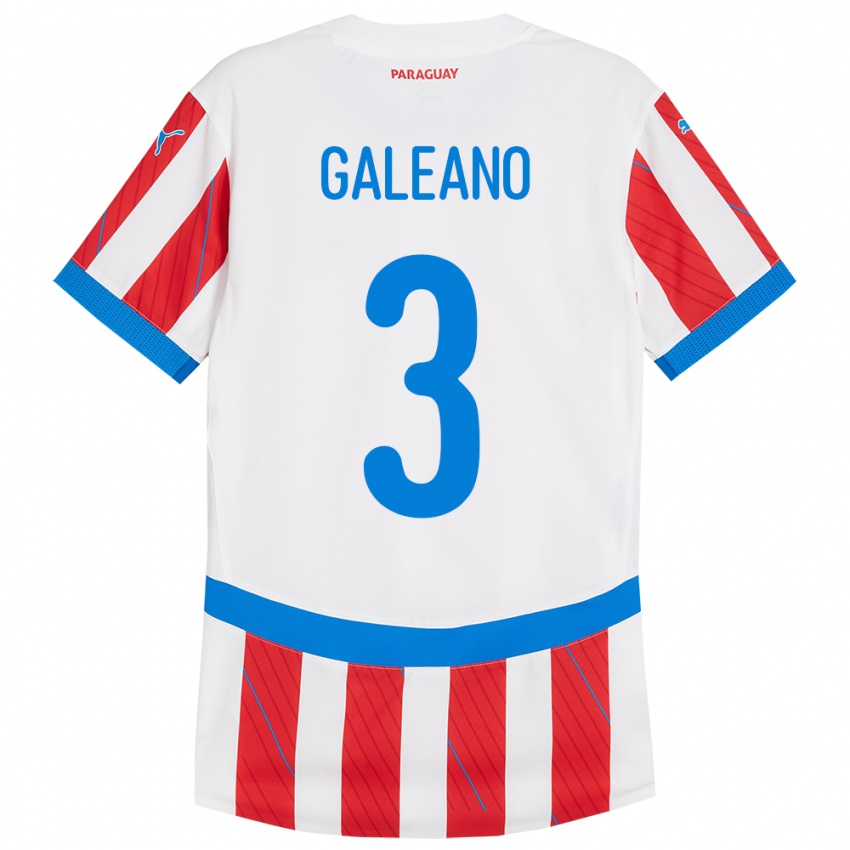 Niño Camiseta Paraguay Fernando Galeano #3 Blanco Rojo 1ª Equipación 24-26 La Camisa México