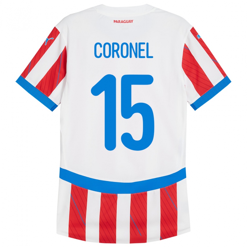 Niño Camiseta Paraguay Éver Coronel #15 Blanco Rojo 1ª Equipación 24-26 La Camisa México