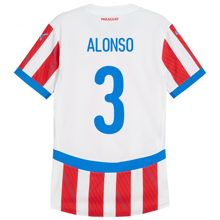 Niño Camiseta Paraguay Lorena Alonso #3 Blanco Rojo 1ª Equipación 24-26 La Camisa México