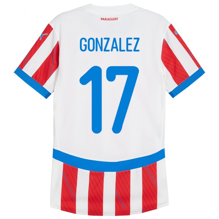 Niño Camiseta Paraguay Lourdes González #17 Blanco Rojo 1ª Equipación 24-26 La Camisa México