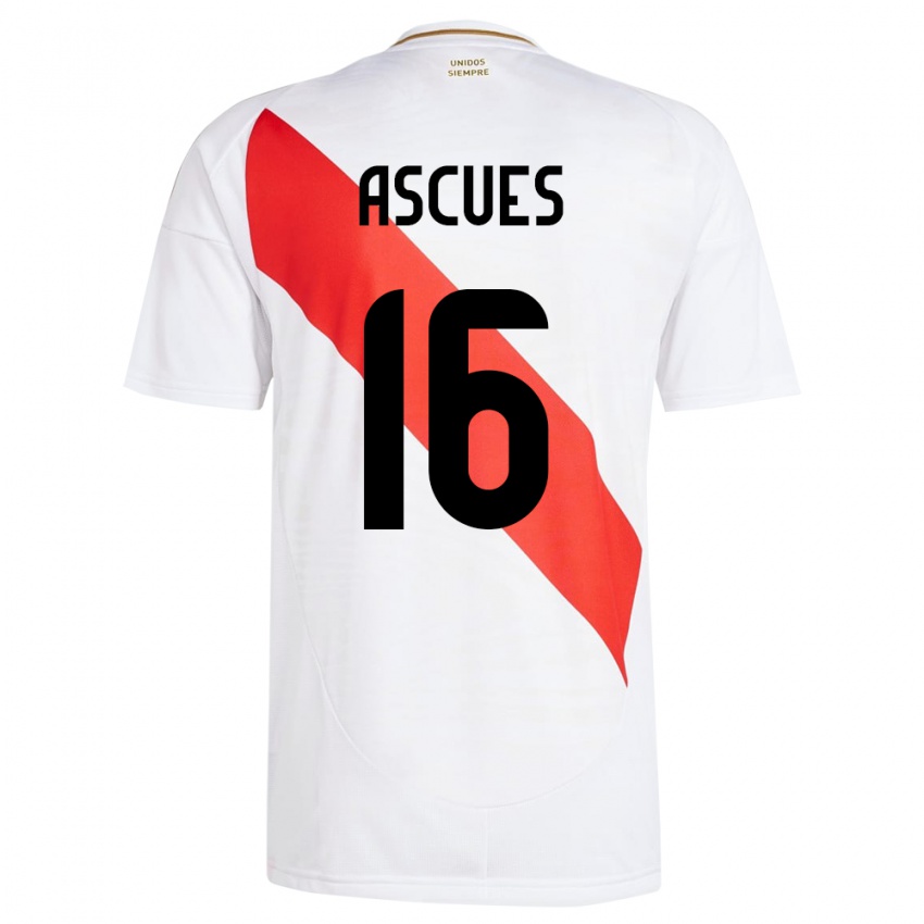 Niño Camiseta Perú Carlos Ascues #16 Blanco 1ª Equipación 24-26 La Camisa México