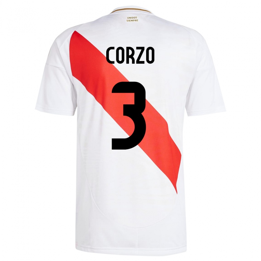 Niño Camiseta Perú Aldo Corzo #3 Blanco 1ª Equipación 24-26 La Camisa México