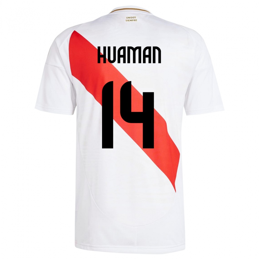 Niño Camiseta Perú Marco Huamán #14 Blanco 1ª Equipación 24-26 La Camisa México