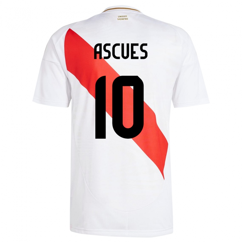 Niño Camiseta Perú Adrián Ascues #10 Blanco 1ª Equipación 24-26 La Camisa México