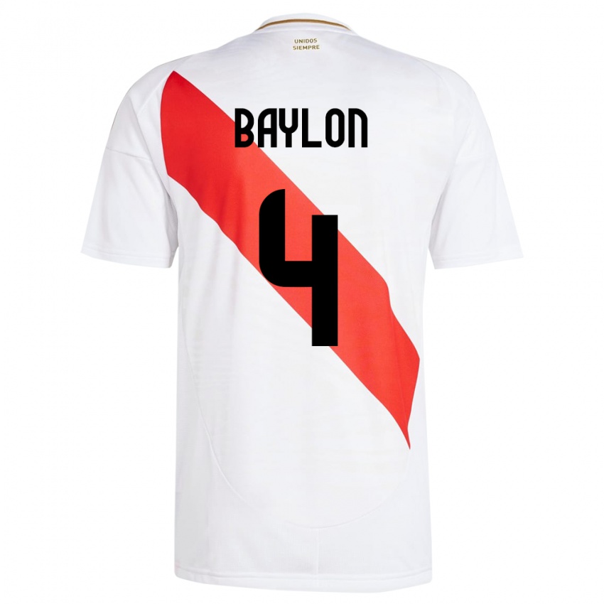 Niño Camiseta Perú Luis Baylón #4 Blanco 1ª Equipación 24-26 La Camisa México