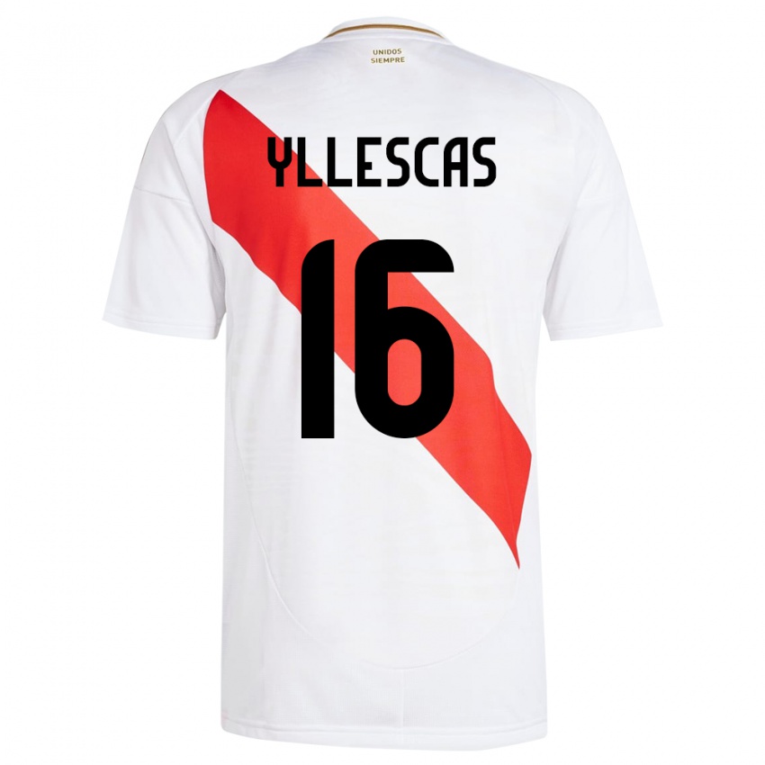 Niño Camiseta Perú Jhosenffer Yllescas #16 Blanco 1ª Equipación 24-26 La Camisa México