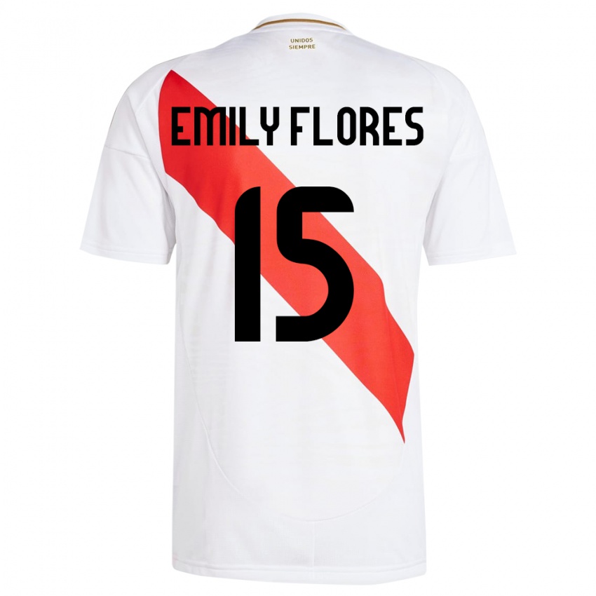 Niño Camiseta Perú Emily Flores #15 Blanco 1ª Equipación 24-26 La Camisa México