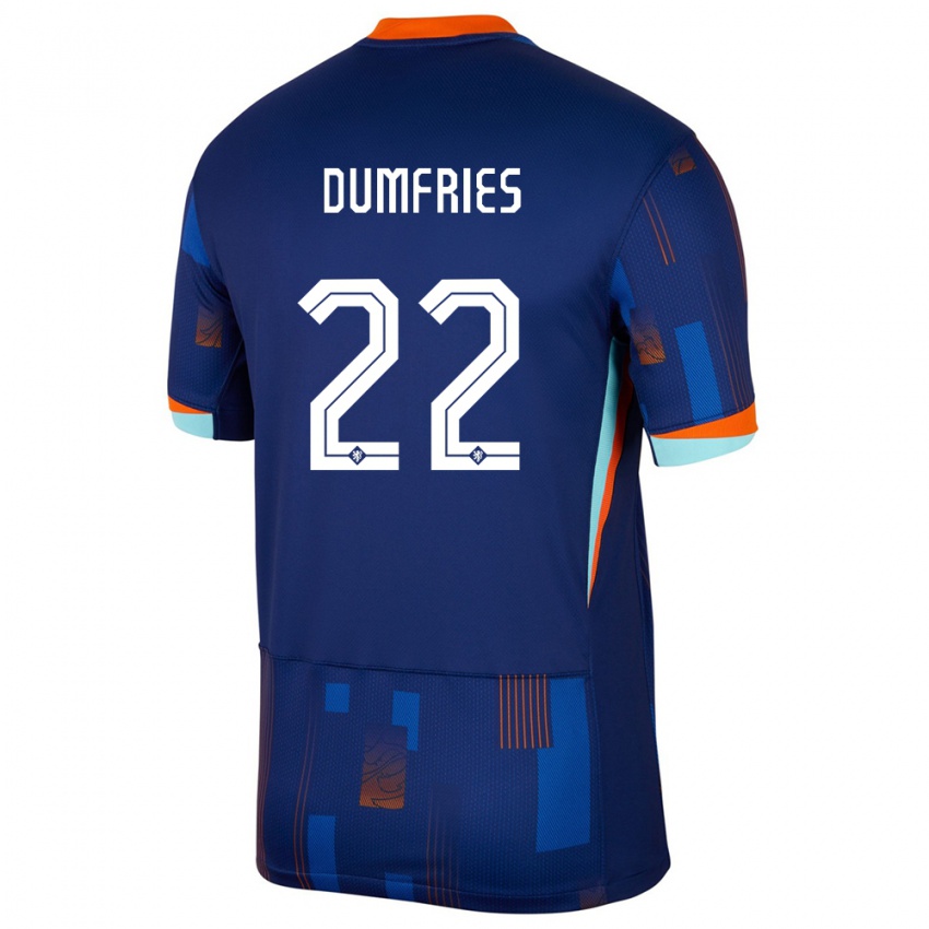 Niño Camiseta Países Bajos Denzel Dumfries #22 Azul 2ª Equipación 24-26 La Camisa México