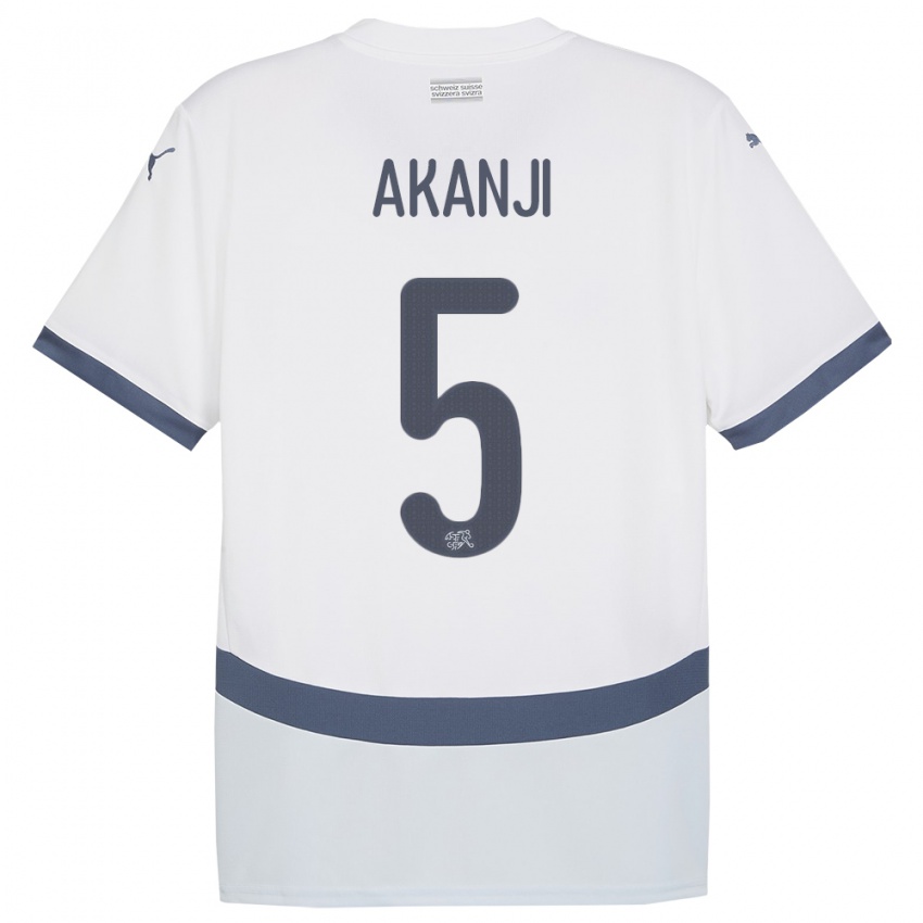 Niño Camiseta Suiza Manuel Akanji #5 Blanco 2ª Equipación 24-26 La Camisa México