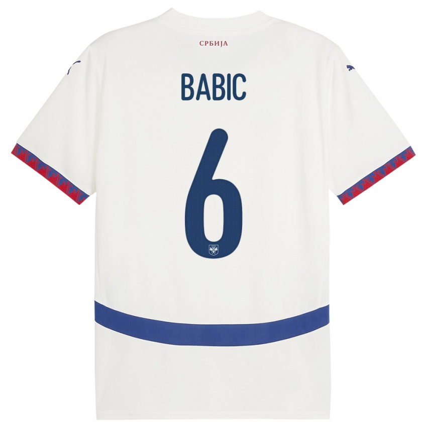 Niño Camiseta Serbia Srdjan Babic #6 Blanco 2ª Equipación 24-26 La Camisa México