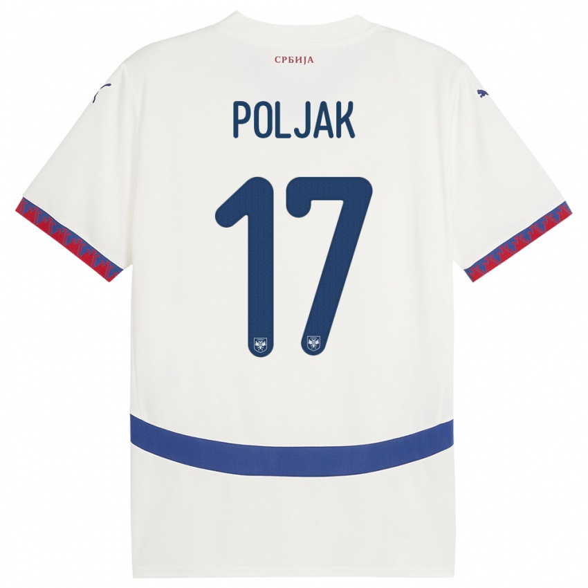 Niño Camiseta Serbia Allegra Poljak #17 Blanco 2ª Equipación 24-26 La Camisa México