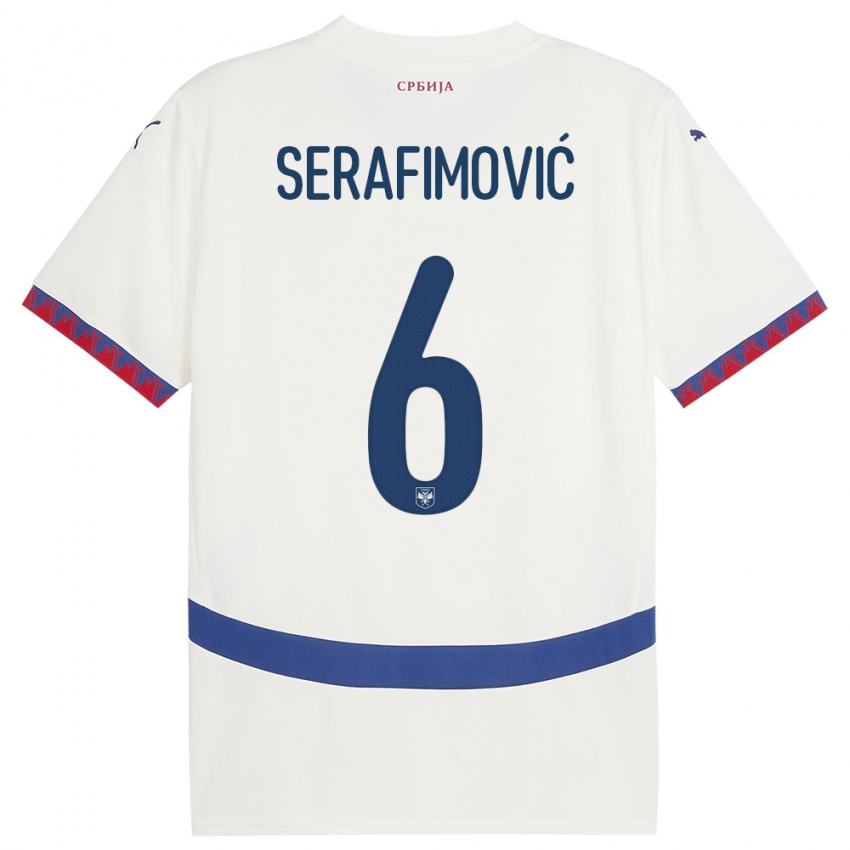 Niño Camiseta Serbia Vojin Serafimovic #6 Blanco 2ª Equipación 24-26 La Camisa México