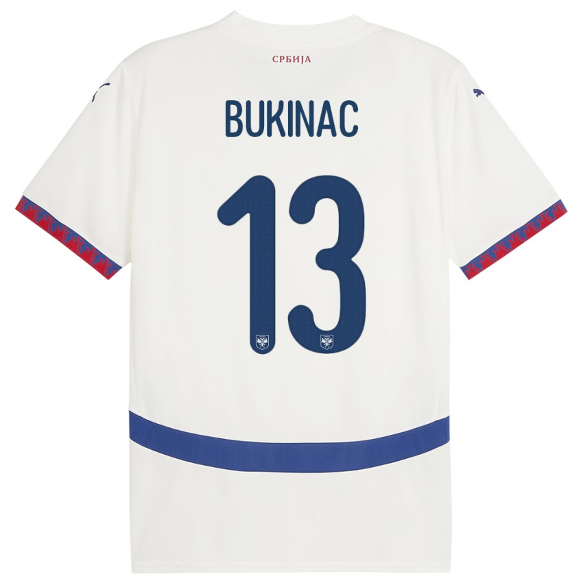 Niño Camiseta Serbia Stefan Bukinac #13 Blanco 2ª Equipación 24-26 La Camisa México