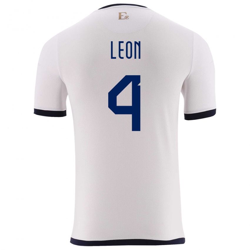 Niño Camiseta Ecuador Fernando Leon #4 Blanco 2ª Equipación 24-26 La Camisa México