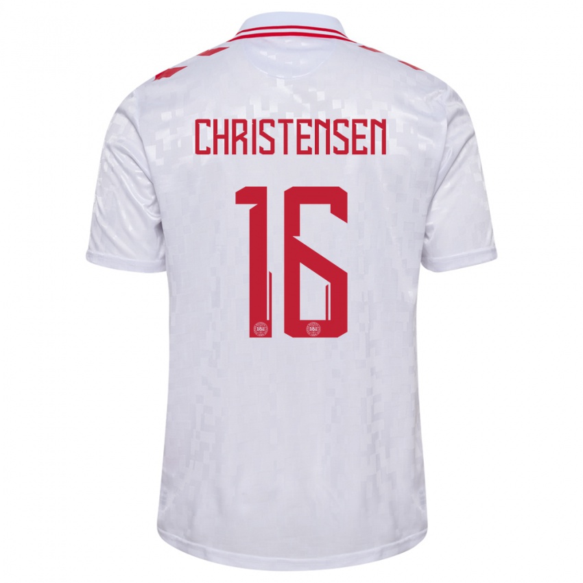 Niño Camiseta Dinamarca Oliver Christensen #16 Blanco 2ª Equipación 24-26 La Camisa México