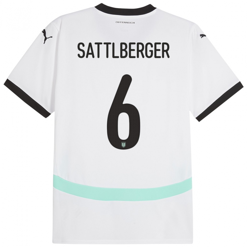 Niño Camiseta Austria Nikolas Sattlberger #6 Blanco 2ª Equipación 24-26 La Camisa México