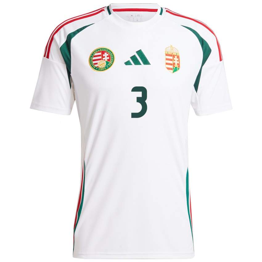 Niño Camiseta Hungría Botond Szekér #3 Blanco 2ª Equipación 24-26 La Camisa México