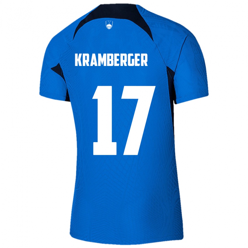 Niño Camiseta Eslovenia Enej Kramberger #17 Azul 2ª Equipación 24-26 La Camisa México