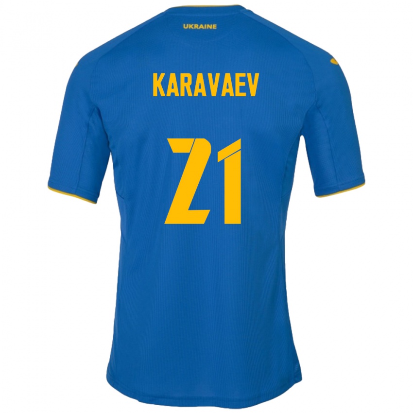 Niño Camiseta Ucrania Oleksandr Karavaev #21 Azul 2ª Equipación 24-26 La Camisa México