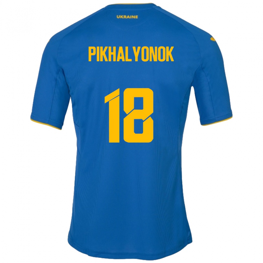 Niño Camiseta Ucrania Oleksandr Pikhalyonok #18 Azul 2ª Equipación 24-26 La Camisa México