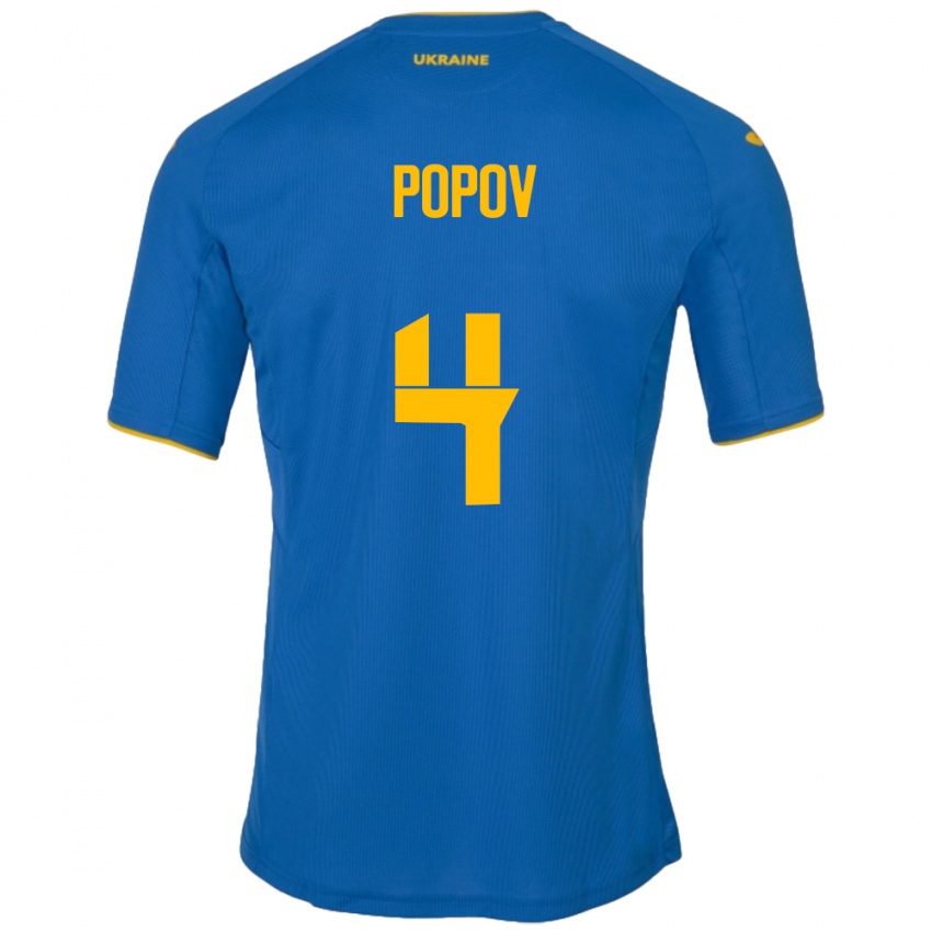 Niño Camiseta Ucrania Denys Popov #4 Azul 2ª Equipación 24-26 La Camisa México