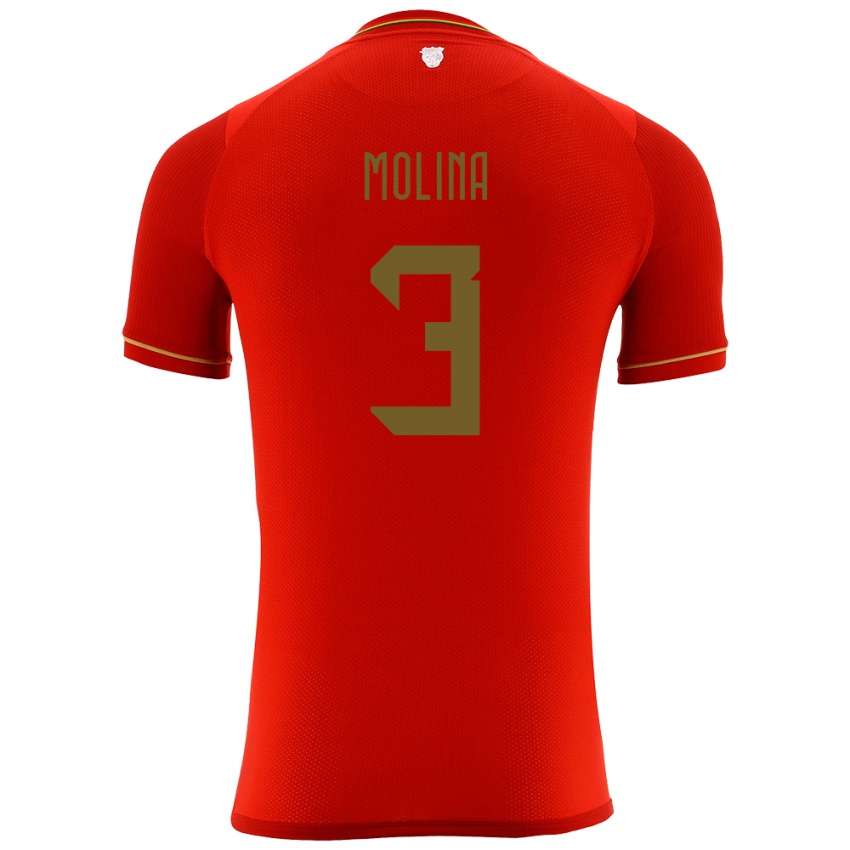 Niño Camiseta Bolivia Iván Molina #3 Rojo 2ª Equipación 24-26 La Camisa México