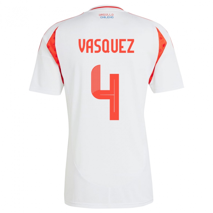 Niño Camiseta Chile Matías Vásquez #4 Blanco 2ª Equipación 24-26 La Camisa México