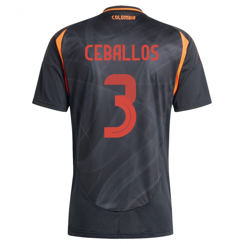 Niño Camiseta Colombia Brayan Ceballos #3 Negro 2ª Equipación 24-26 La Camisa México