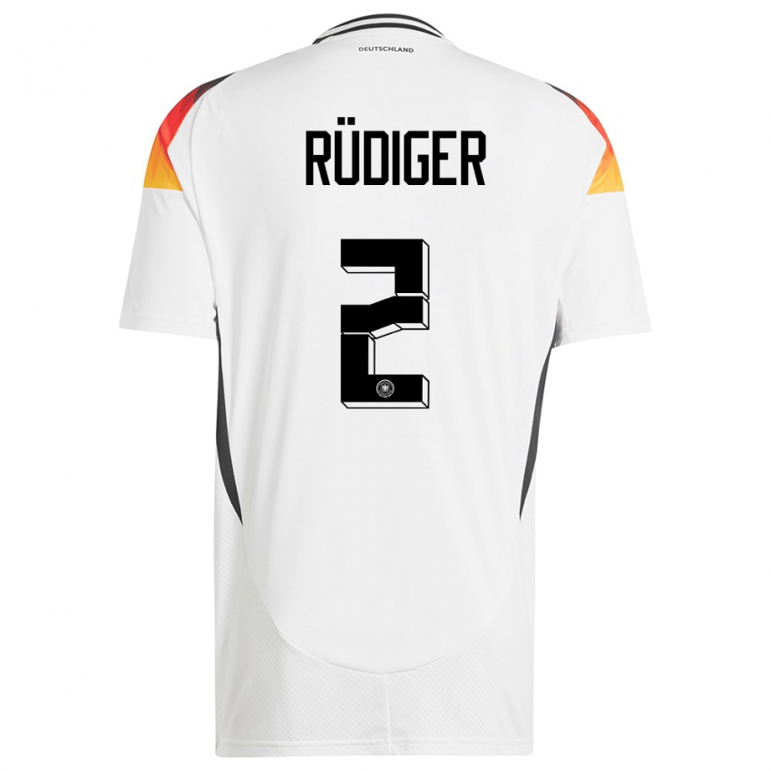 Hombre Camiseta Alemania Antonio Rudiger #2 Blanco 1ª Equipación 24-26 La Camisa México