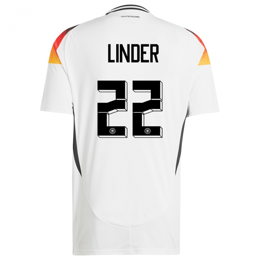 Hombre Camiseta Alemania Sarai Linder #22 Blanco 1ª Equipación 24-26 La Camisa México