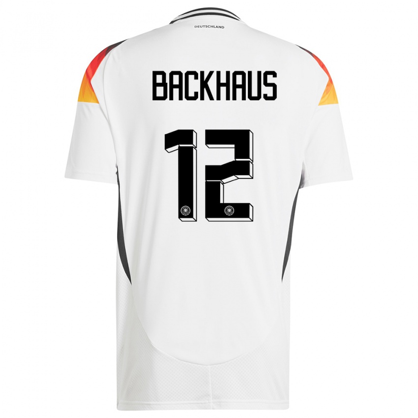 Hombre Camiseta Alemania Mio Backhaus #12 Blanco 1ª Equipación 24-26 La Camisa México