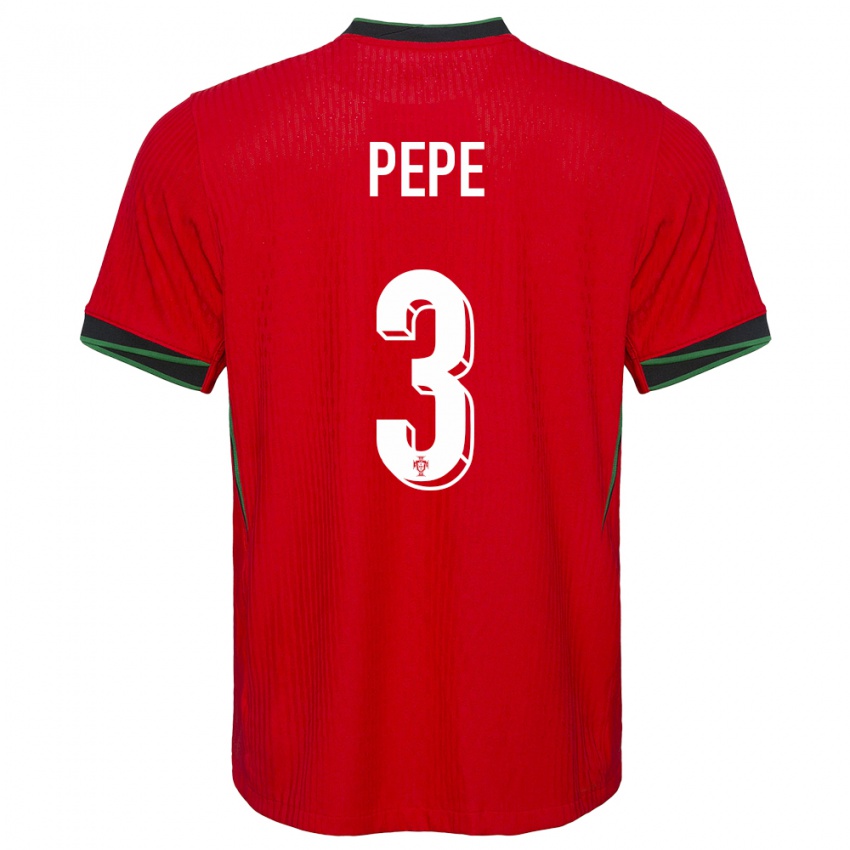 Hombre Camiseta Portugal Pepe #3 Rojo 1ª Equipación 24-26 La Camisa México