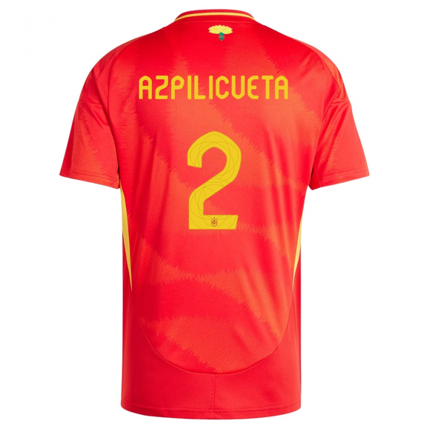 Hombre Camiseta España Cesar Azpilicueta #2 Rojo 1ª Equipación 24-26 La Camisa México