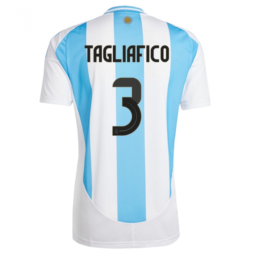 Hombre Camiseta Argentina Nicolas Tagliafico #3 Blanco Azul 1ª Equipación 24-26 La Camisa México