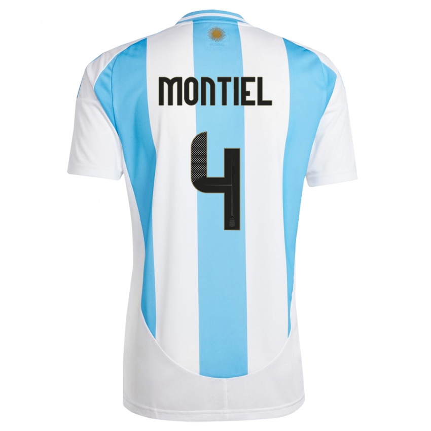 Hombre Camiseta Argentina Gonzalo Montiel #4 Blanco Azul 1ª Equipación 24-26 La Camisa México