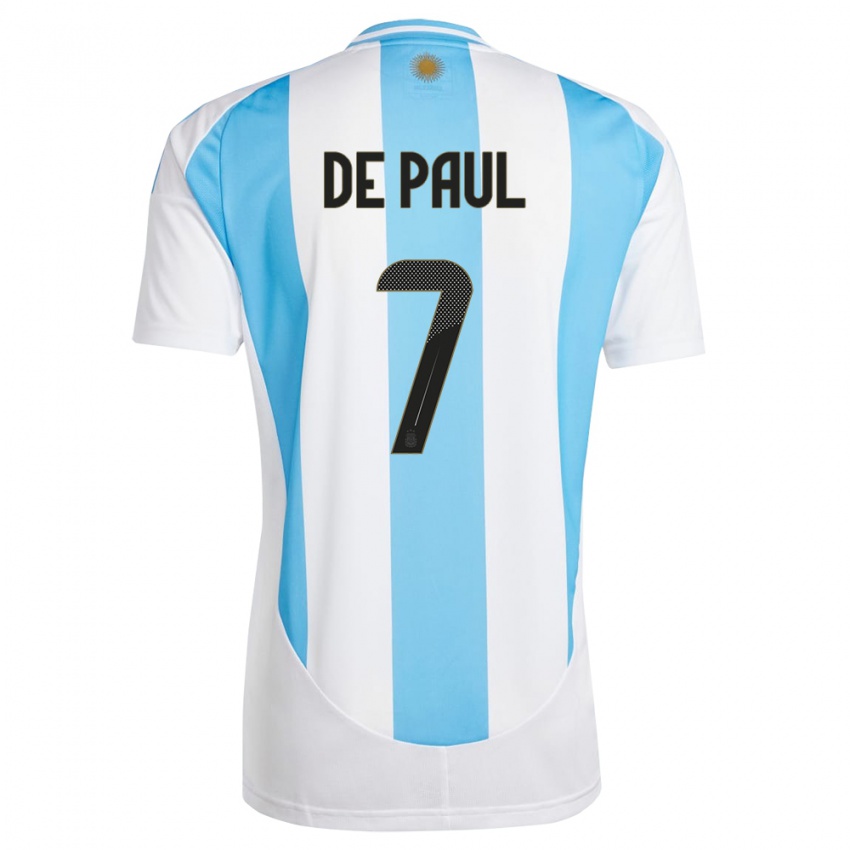 Hombre Camiseta Argentina Rodrigo De Paul #7 Blanco Azul 1ª Equipación 24-26 La Camisa México