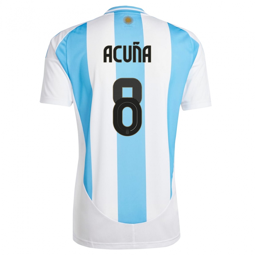 Hombre Camiseta Argentina Marcos Acuna #8 Blanco Azul 1ª Equipación 24-26 La Camisa México