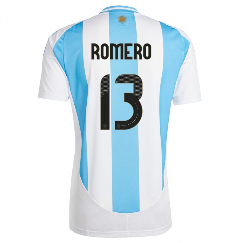 Hombre Camiseta Argentina Cristian Romero #13 Blanco Azul 1ª Equipación 24-26 La Camisa México