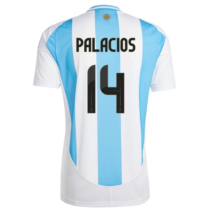 Hombre Camiseta Argentina Exequiel Palacios #14 Blanco Azul 1ª Equipación 24-26 La Camisa México