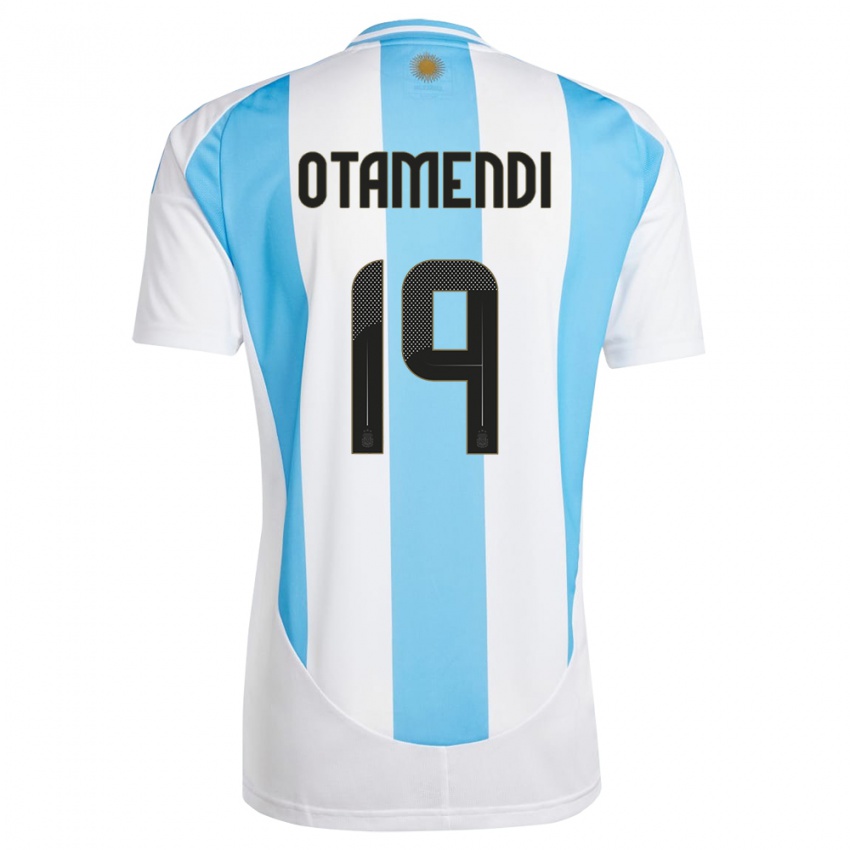 Hombre Camiseta Argentina Nicolas Otamendi #19 Blanco Azul 1ª Equipación 24-26 La Camisa México