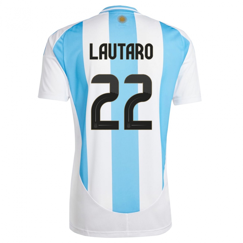 Hombre Camiseta Argentina Lautaro Martinez #22 Blanco Azul 1ª Equipación 24-26 La Camisa México
